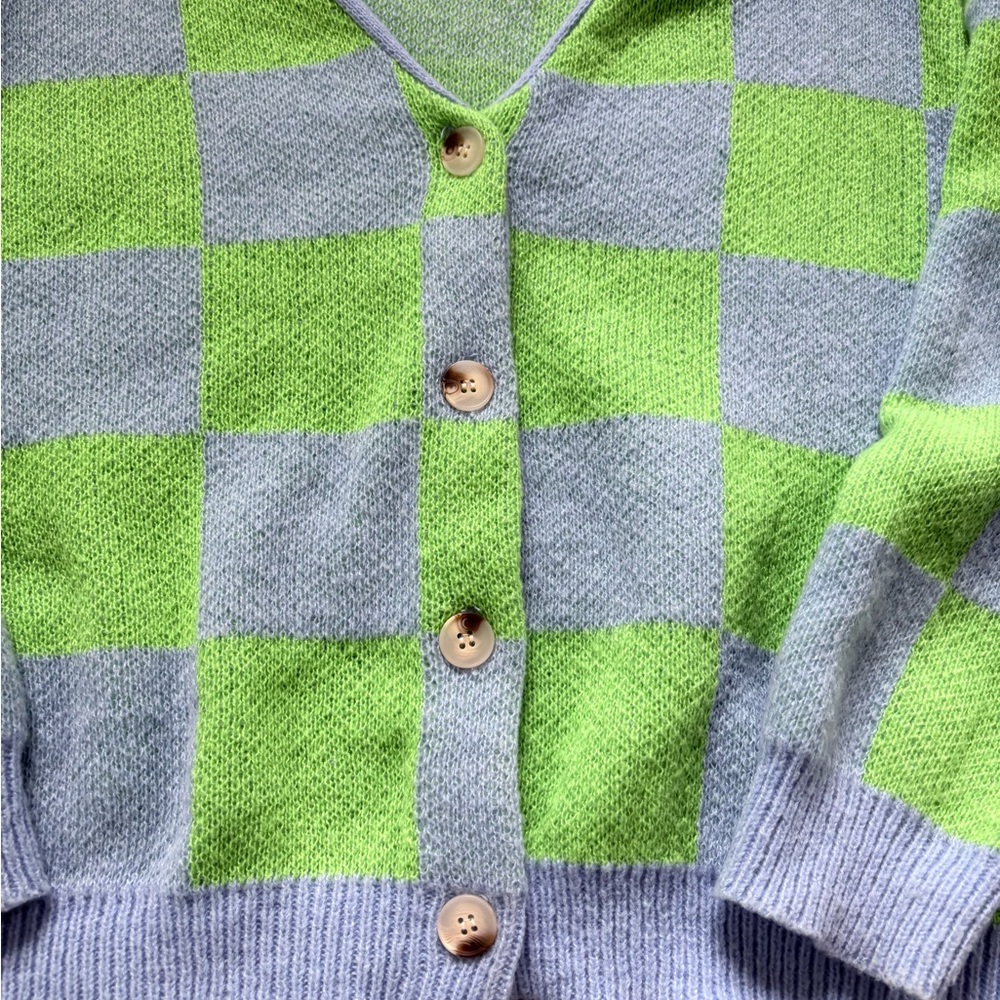 Easel Green and Blue Checkered Cardigan - Picture 3 of 7